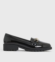 New Look Wide Fit Black Patent Chain Chunky Loafers
